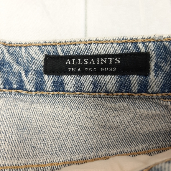 Allsaints Mabel Distressed Denim Skirt UK 4 Stonewashed Split Front Hem Festival - Picture 8 of 15